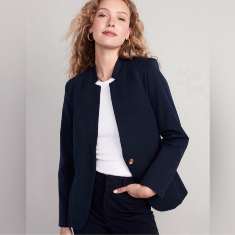Old Navy -Navy Pixie Collarless Blazer - image 1